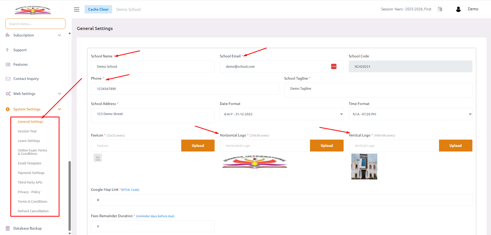 school erp general setting